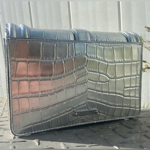 NWOT Rebecca Minkoff Small Love leather Crossbody shoulder bag silver crocodile - Picture 2 of 6